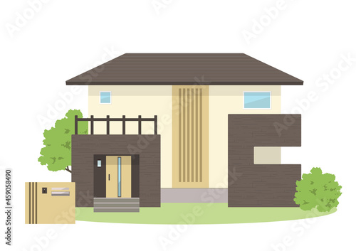 モダンな戸建て住宅のイラスト（和モダン）