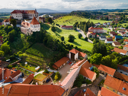 Ptuj Castle in Slovenia. Drone View