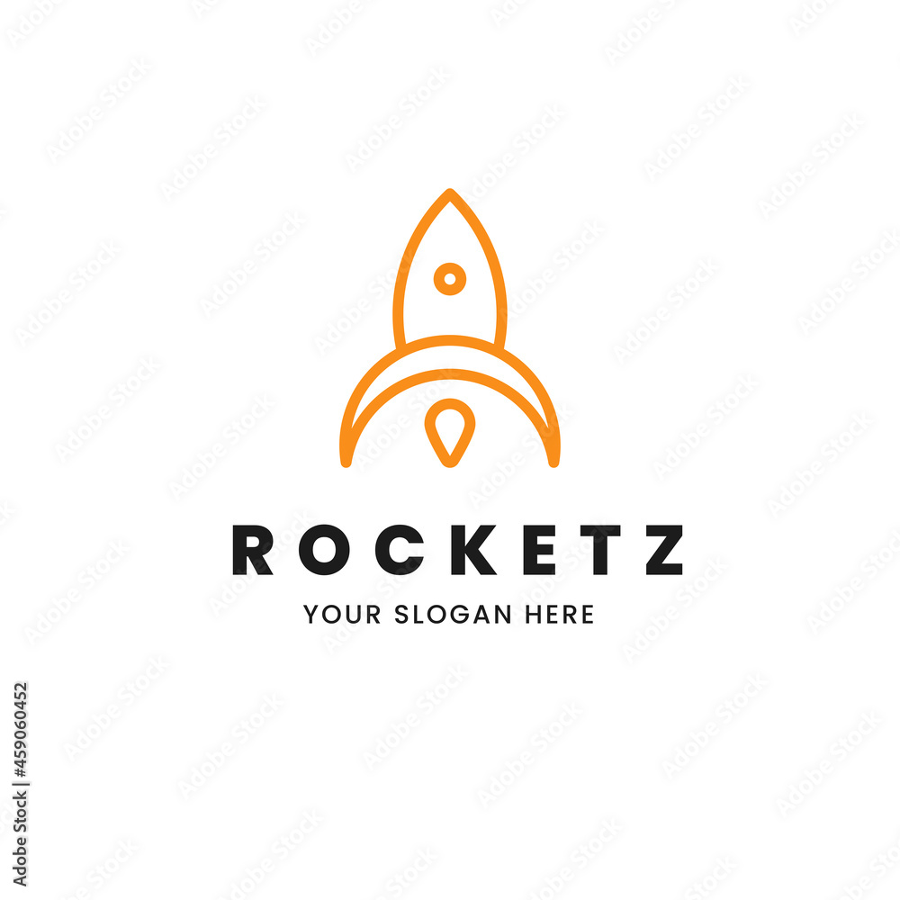 Isolated simple and minimalist monoline outline image of orange rocket ship with fire logo Isolated simple and minimalist monoline outline image of orange rocket ship with fire logo