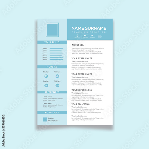 Blue CV resume template . fully customizable professional resume cv template design.