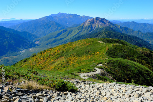 北アルプスの絶景トレイル。日本の雄大な自然。Amazing trekking area in Japanese North Alps.