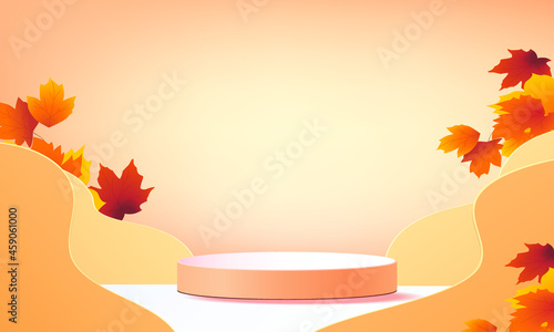 podium stage autumn season paper art colorful for show banner sale vector illustation