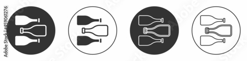 Black Bottles of wine icon isolated on white background. Circle button. Vector