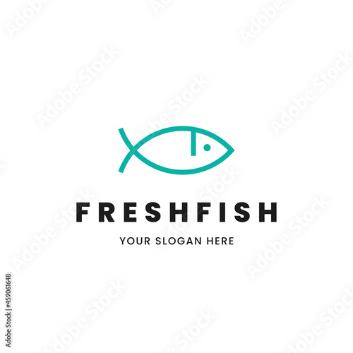 Isolated minimalist monoline outline image of blue fish logo