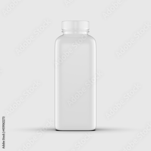 Plastic bottle square white 3D rendering isolated white background