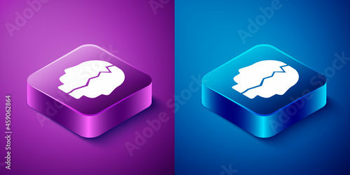 Isometric Bipolar disorder icon isolated on blue and purple background. Square button. Vector
