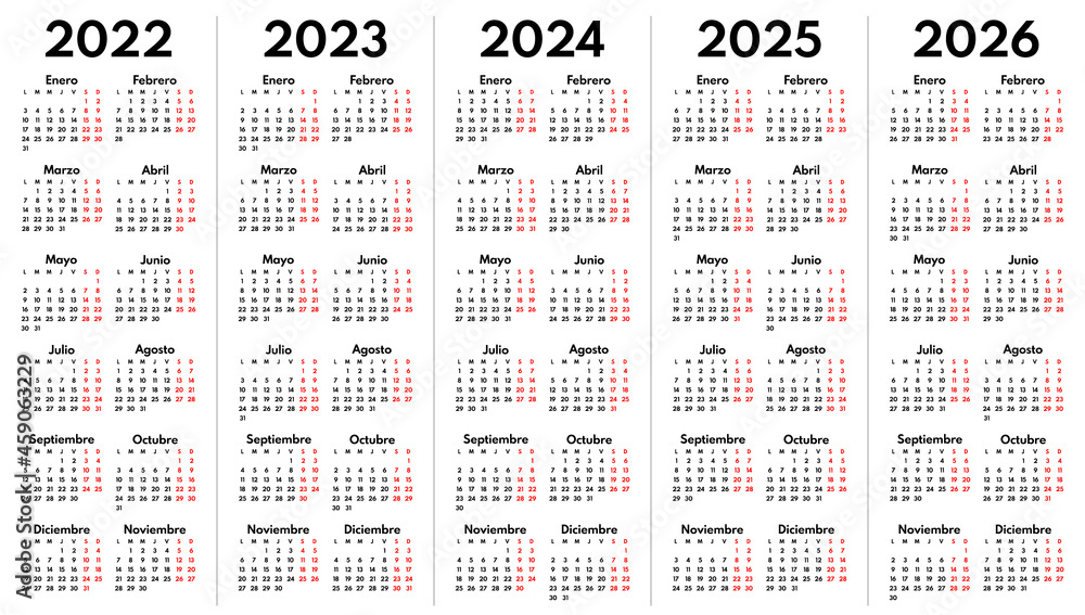2022-2023-2024-2025-2026-spanish-monthly-calendar-grid-vector-template-obrazy-fototapety