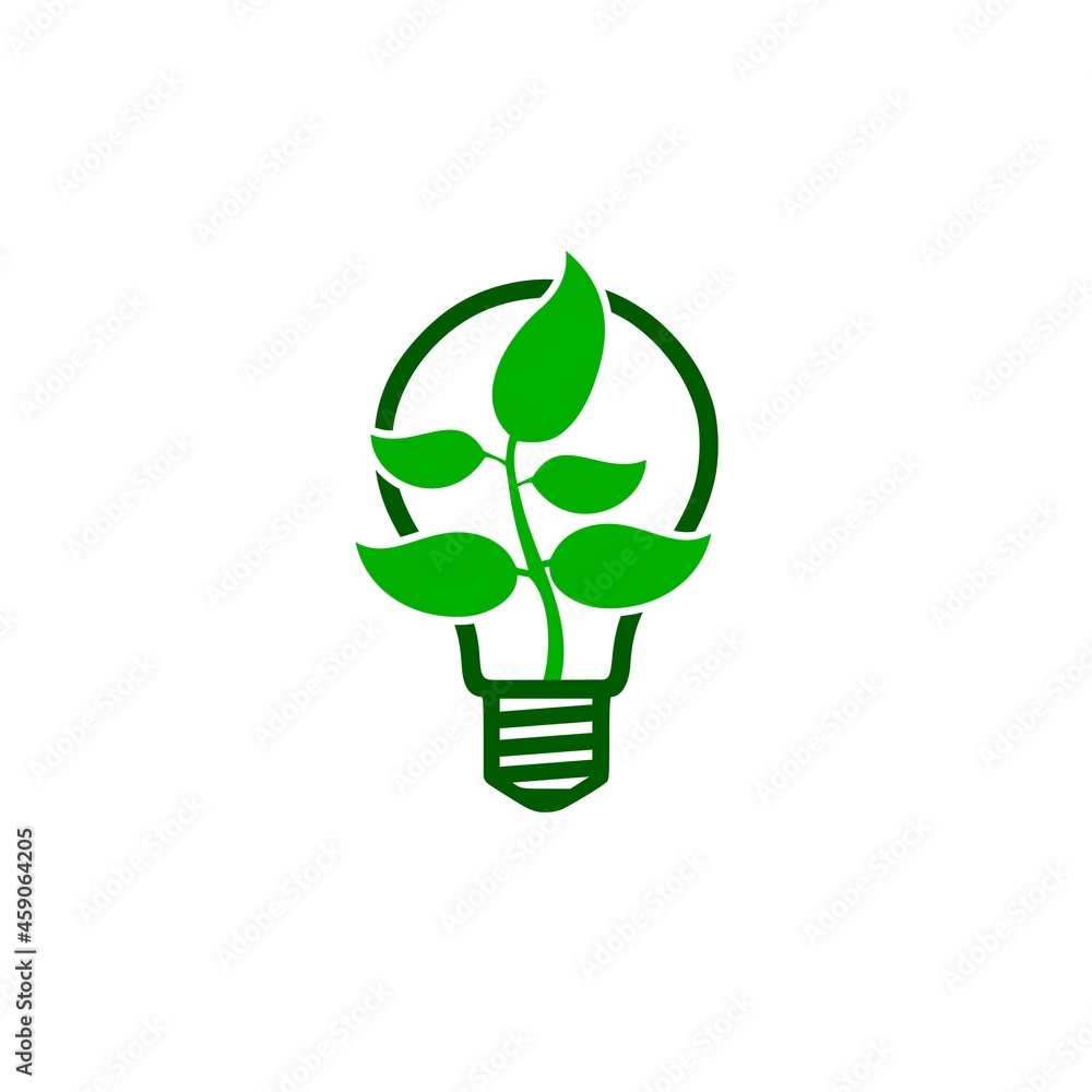 Electric light bulb with green leaves icon isolated on white background Electric light bulb with green leaves icon isolated on white background