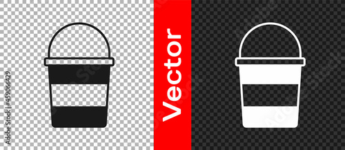 Black Fire bucket icon isolated on transparent background. Metal bucket empty or with water for fire fighting. Vector