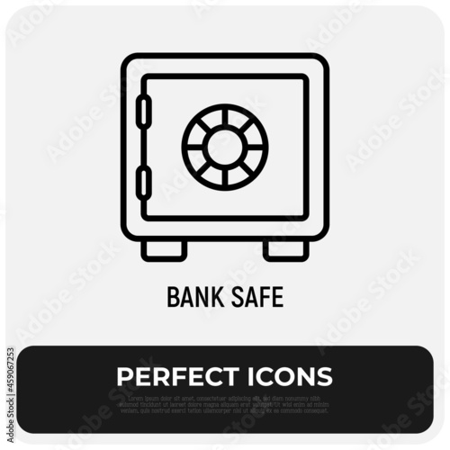 Bank safe thin line icon, symbol of security and protection. Modern vector illustration.