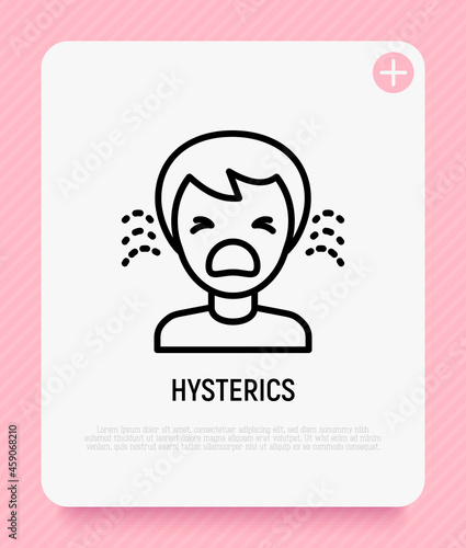 Human in hysterics, crying child thin line icon. Negative emotion. Modern vector illustration