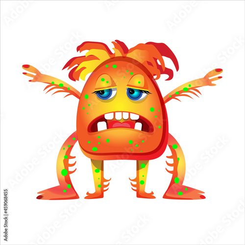 Sad and terrible monster. Vector funny illustration for the design of stationery, clothes and shoes, book covers and postcards.