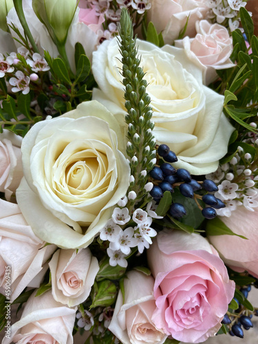 Bouquet of white and pink roses