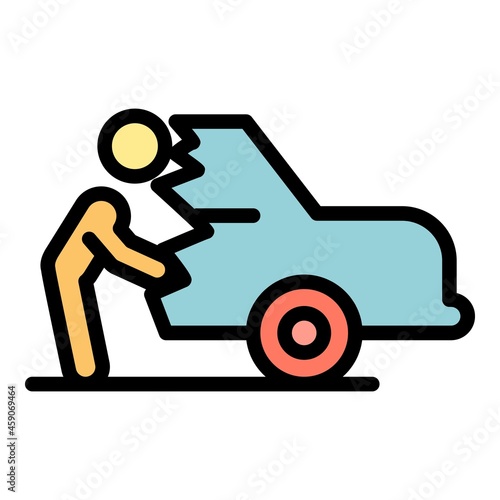 Careless person car broken icon. Outline careless person car broken vector icon color flat isolated