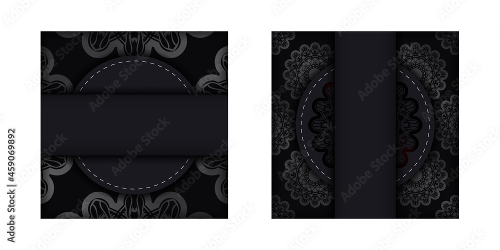 Black greeting card with mandala gold pattern for your brand. Black greeting card with mandala gold pattern for your brand.
