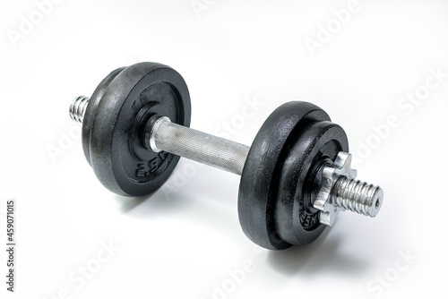 Black metal dumbbell isolated over white background with clipping path