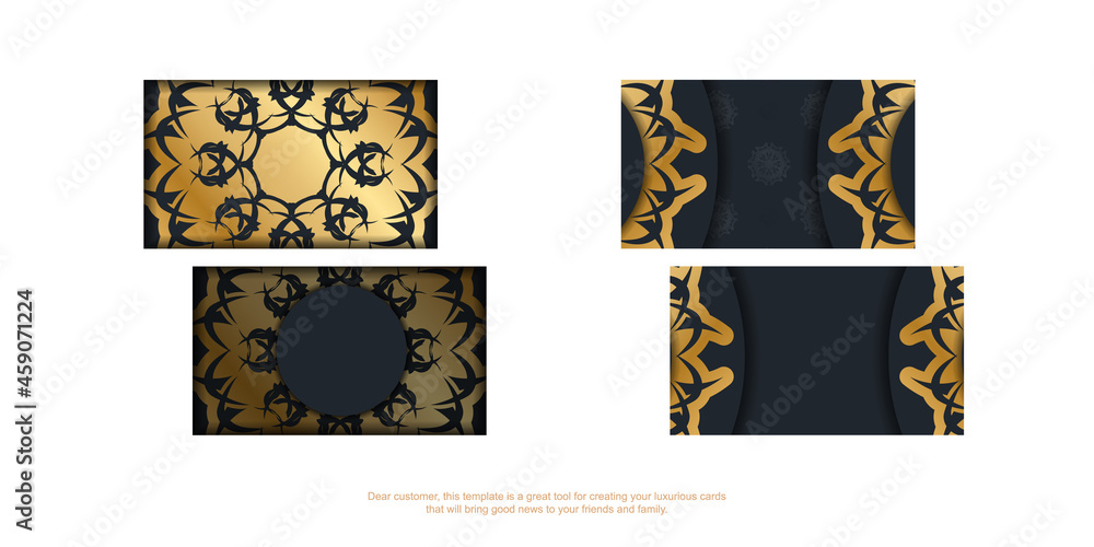 Black business card with vintage gold pattern for your business.