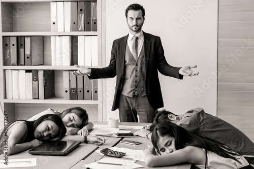 Manager angry because his team sleeping in meetting room.