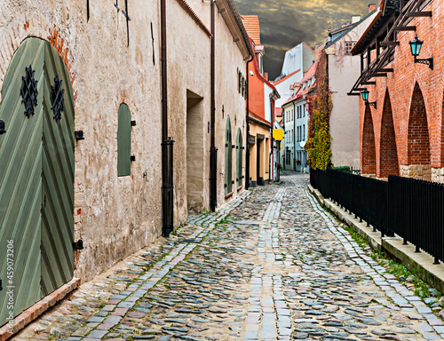 Cloudy morning in medieval district in old Riga. The city is capital of Latvi...