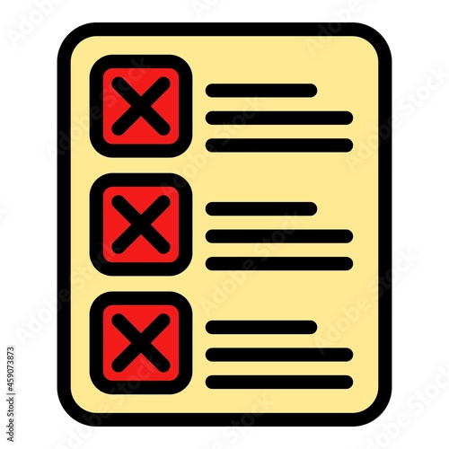 Rejected to do list icon. Outline rejected to do list vector icon color flat isolated