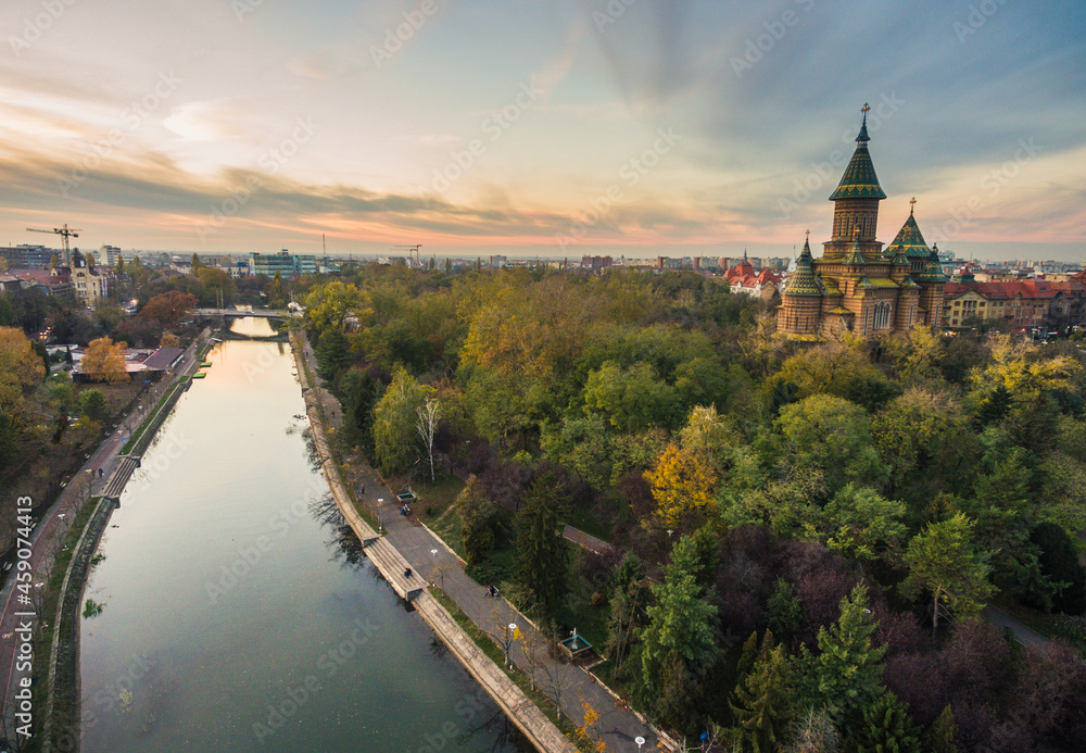 Obraz premium Timisoara City scape - Aereal picture of Bega River 