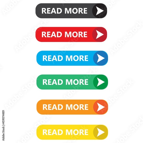 Read More colorful button set on white background. Read More button sign. flat style.