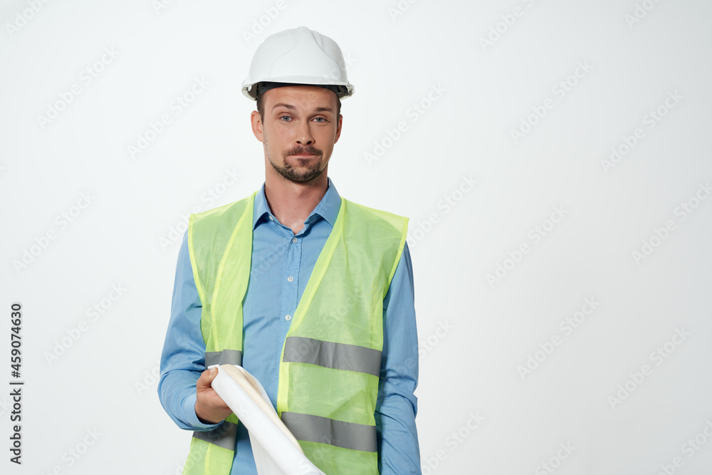 worker drawings in hand construction industry light background worker drawings in hand construction industry light background