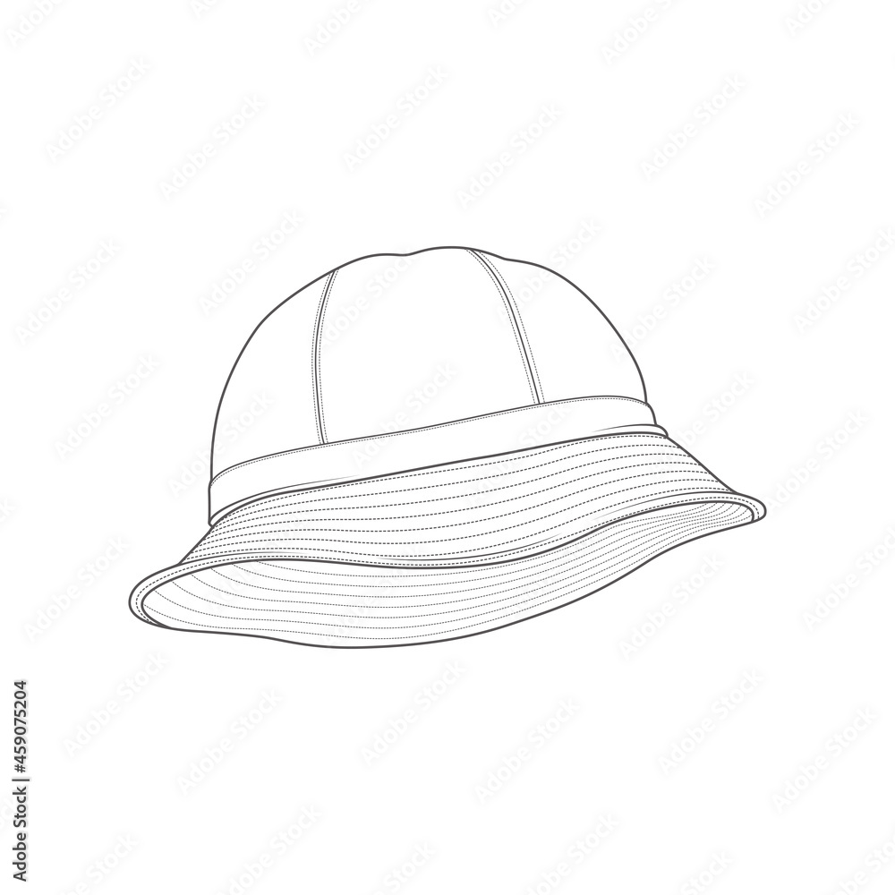 bucket hat outline drawing vector, bucket hat in a sketch style