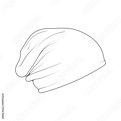 beanie hat outline drawing vector, beanie hat in a sketch style, trainers template outline, vector Illustration.