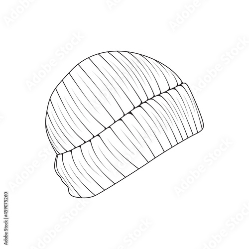beanie hat outline drawing vector, beanie hat in a sketch style, trainers template outline, vector Illustration.