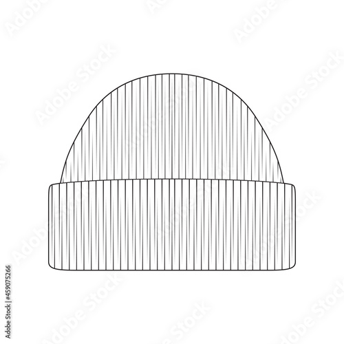 beanie hat outline drawing vector, beanie hat in a sketch style, trainers template outline, vector Illustration. photo