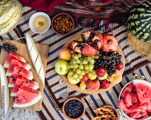 still life with fruits, turkmen fruit platter