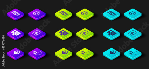 Set Sales funnel with bitcoin, Bitcoin clock, Mining from monitor, tablet, CPU mining farm and Video graphic card icon. Vector