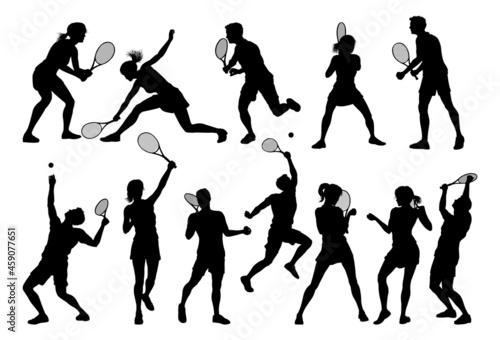 Silhouette Tennis Players Sports People Set