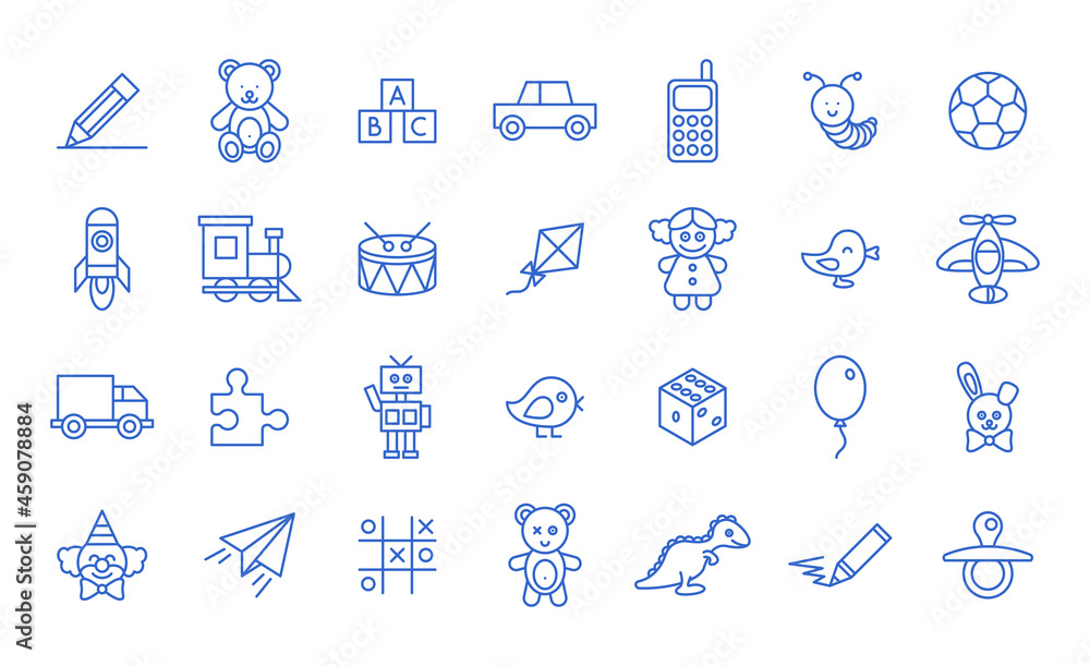 Set toys icons on white background. Line style vector illustration ...