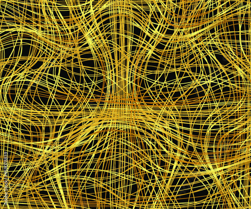Golden chaotic lines background. Tangled chaotic pattern. Vector illustration.