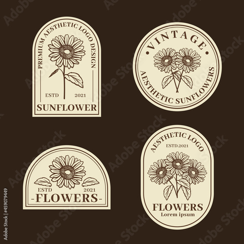 set of vintage sunflowers logos and labels vector