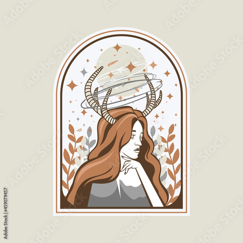 vector illustration of beautiful horned woman