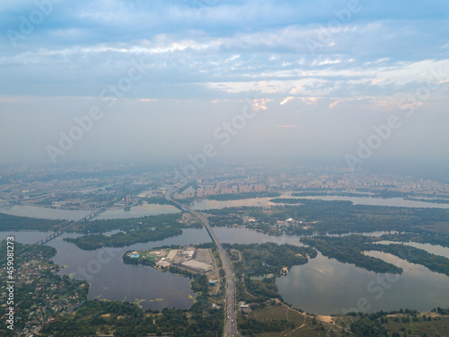 Sunset over Kiev. Cloudy evening. Aerial drone view. © Sergey