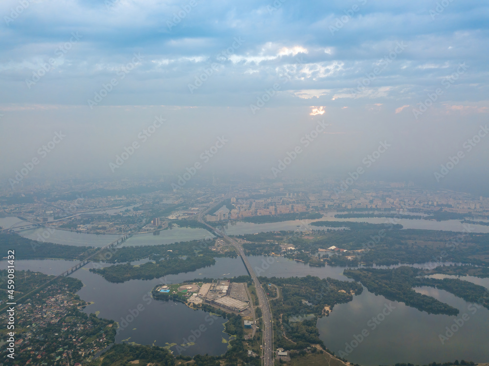 Sunset over Kiev. Cloudy evening. Aerial drone view. Sunset over Kiev. Cloudy evening. Aerial drone view.