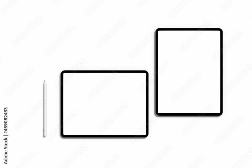 Tablet screen mockup view on white backgrounds Tablet screen mockup view on white backgrounds