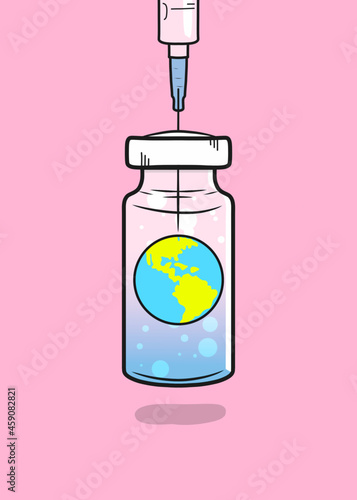 The world of vaccine with syringe vector 