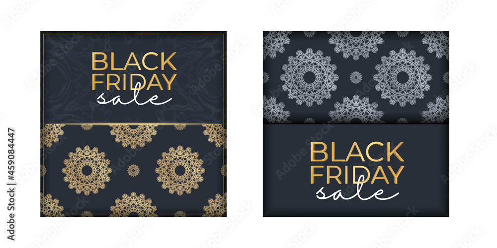 Fototapeta premium Advertising for black friday sales dark blue with geometric gold pattern