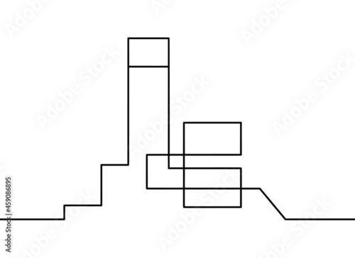 Abstract architecture  as continuous lines drawing on white background. Vector