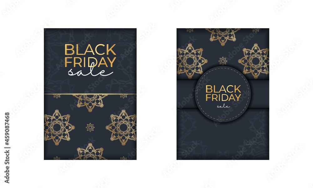 Festive poster for black friday dark blue with luxurious gold pattern
