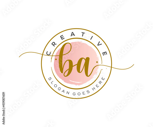 initial BA Feminine logo beauty monogram and elegant logo design, handwriting logo of initial signature, wedding, fashion, floral and botanical with creative template.