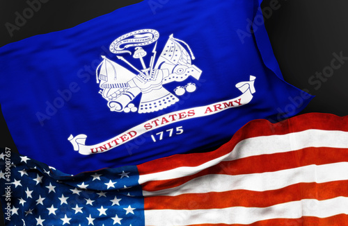 Flag of Field of the United States Army along with a flag of the United States of America as a symbol of unity between them, 3d illustration
