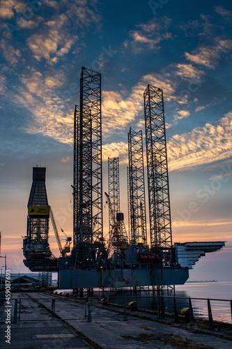 oil rig at sunset