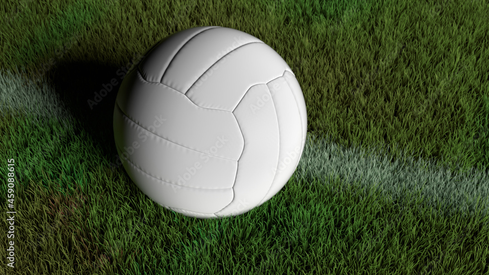 Advertising style 3d rendering background of soccer ball on the white line of green pitch grass field with no people in sport and online bet concept Advertising style 3d rendering background of soccer ball on the white line of green pitch grass field with no people in sport and online bet concept