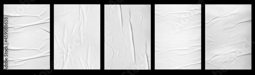 Fotografie, Obraz white paper wrinkled poster template , blank glued creased paper sheet mockup
